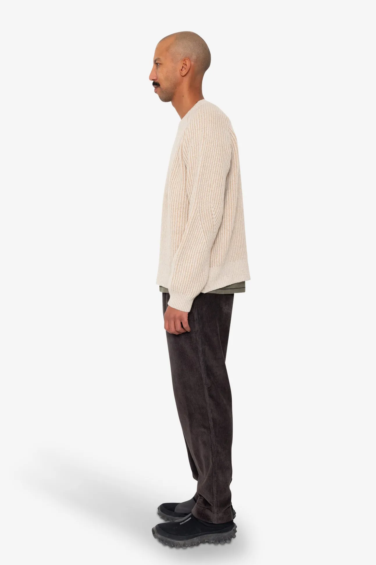 Plated Rib Crew - Stone / Ecru