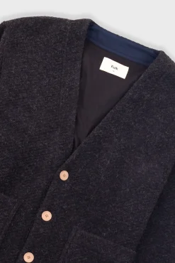 Pocket Cardigan - Charcoal Wool Twill