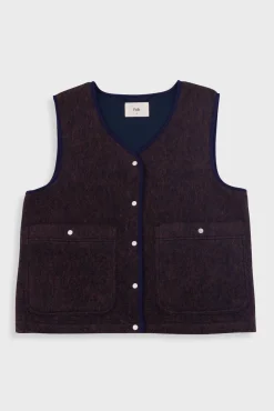Quilted Gilet - Navy Espresso Brushed Wool