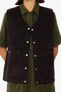 Quilted Gilet - Navy Espresso Brushed Wool