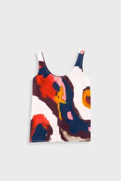 Scoop Back Vest - Impasto Print Satin