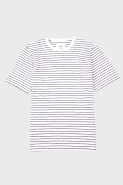 Short Sleeve Textured Striped T-Shirt - Ecru / Navy