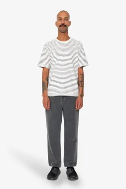 Short Sleeve Textured Striped T-Shirt - Ecru / Navy