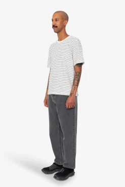Short Sleeve Textured Striped T-Shirt - Ecru / Navy