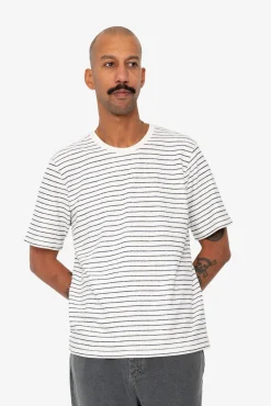 Short Sleeve Textured Striped T-Shirt - Ecru / Navy