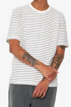 Short Sleeve Textured Striped T-Shirt - Ecru / Navy