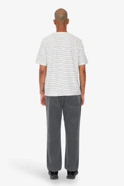 Short Sleeve Textured Striped T-Shirt - Ecru / Navy