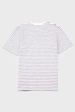 Short Sleeve Textured Striped T-Shirt - Ecru / Navy