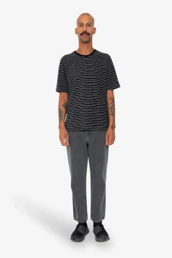 Short Sleeve Textured Striped T-Shirt - Black / Ecru