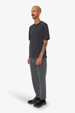 Short Sleeve Textured Striped T-Shirt - Black / Ecru