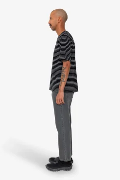 Short Sleeve Textured Striped T-Shirt - Black / Ecru