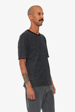 Short Sleeve Textured Striped T-Shirt - Black / Ecru