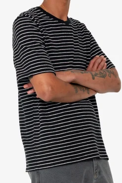 Short Sleeve Textured Striped T-Shirt - Black / Ecru