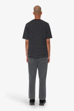 Short Sleeve Textured Striped T-Shirt - Black / Ecru