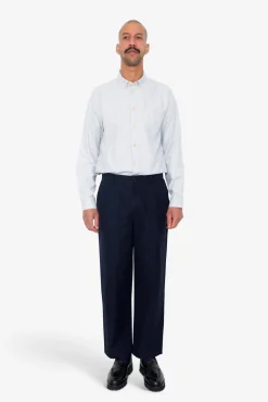 Wide Fit Trouser - Navy Linear Texture