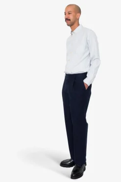 Wide Fit Trouser - Navy Linear Texture