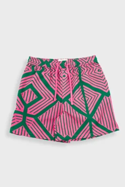 Wide Signal Shorts - Pink Green Diamond Print