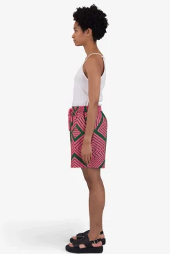 Wide Signal Shorts - Pink Green Diamond Print