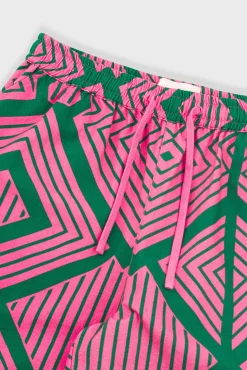 Wide Signal Shorts - Pink Green Diamond Print