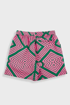 Wide Signal Shorts - Pink Green Diamond Print