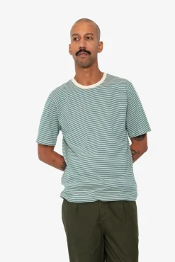 1x1 Striped T-Shirt - Phthalo Green / Ecru